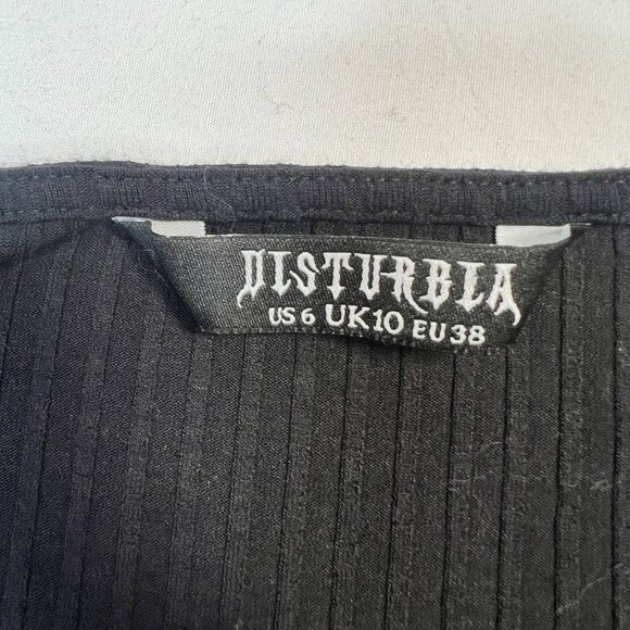 Disturbia Eastwick Cutout Mini Dress Ribbed w Silver Spike Fang Black US 6 - Picture 8 of 15